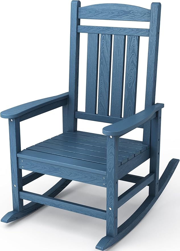 KINGYES HDPE Rocking Chairs Outdoor, Patio Rocking Chairs with 330lbs Support, Smooth Porch Rocker for Deck Lawn Yard, Blue

